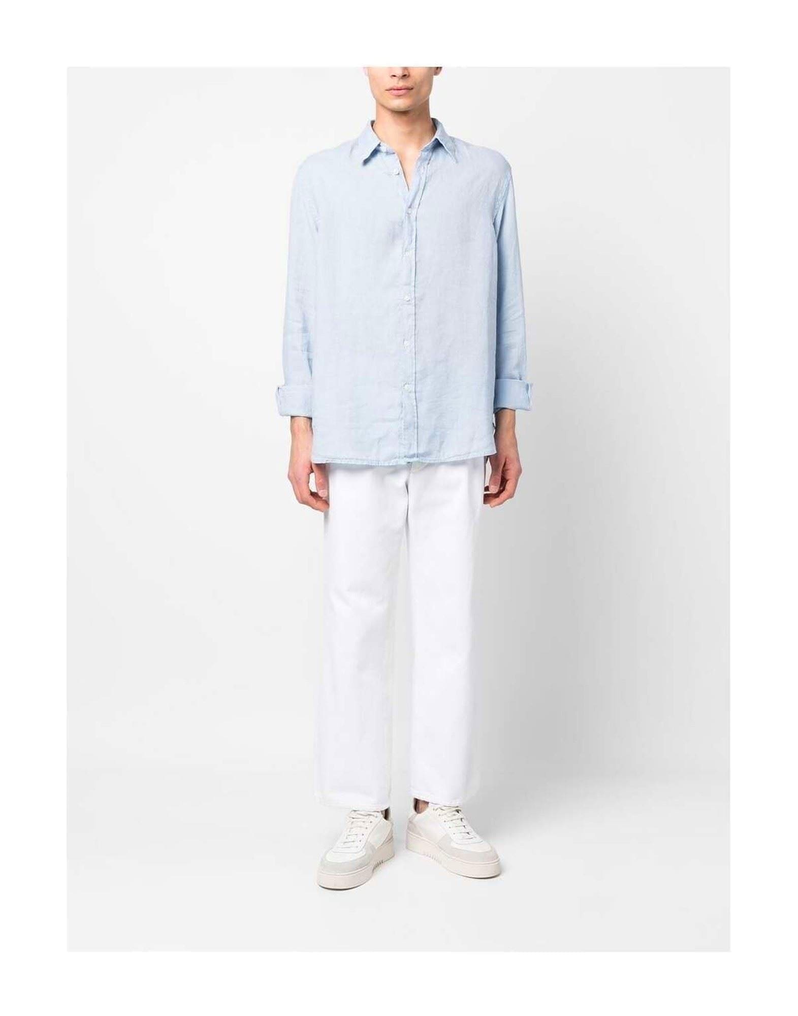 Woolrich Linen Shirt Gd Button-down Collar In Blue
