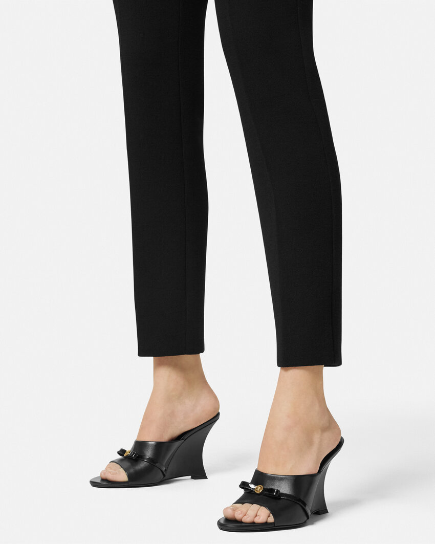 Versace Black Gianni Ribbon Wedge Mules In Black