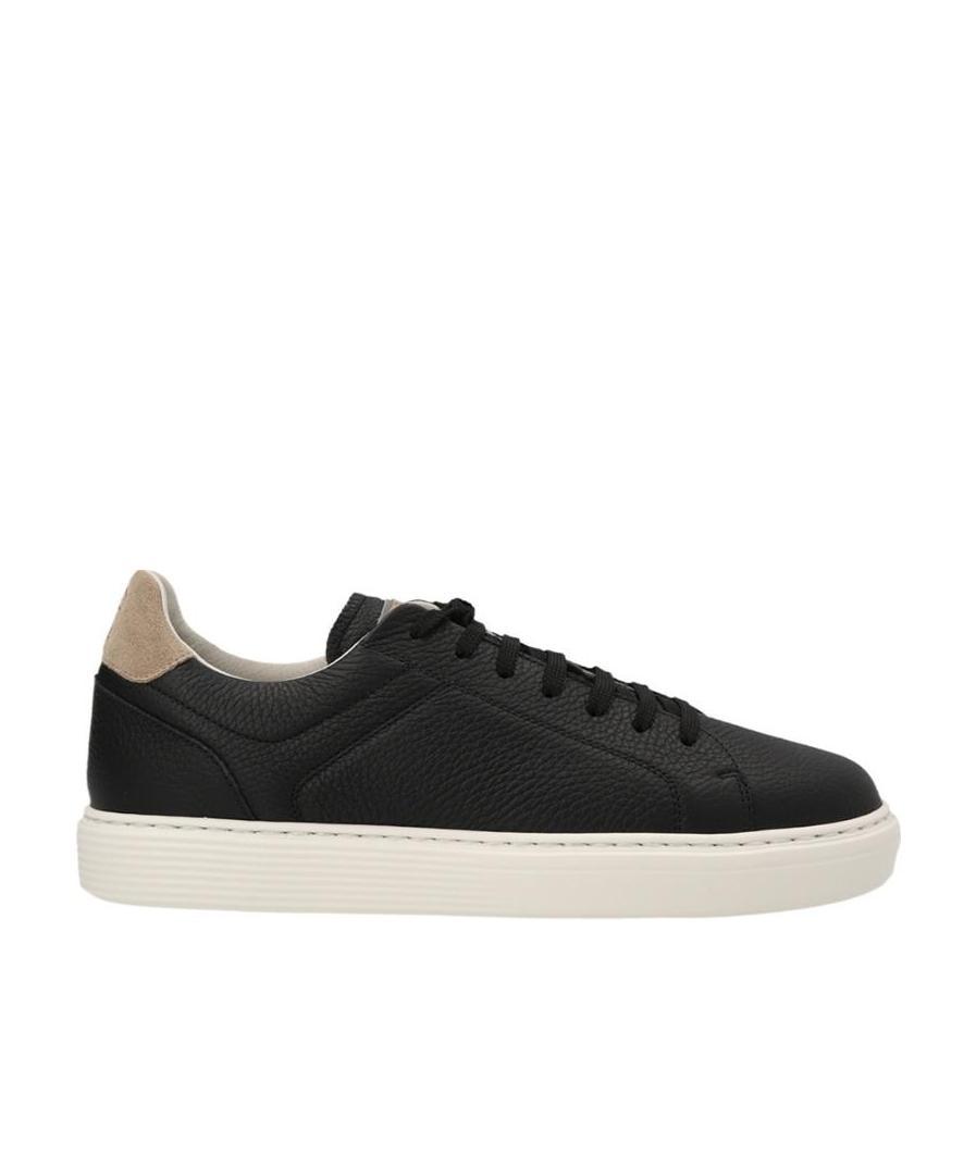 Brunello Cucinelli Suede-trimmed Full-grain Leather Sneakers In Black