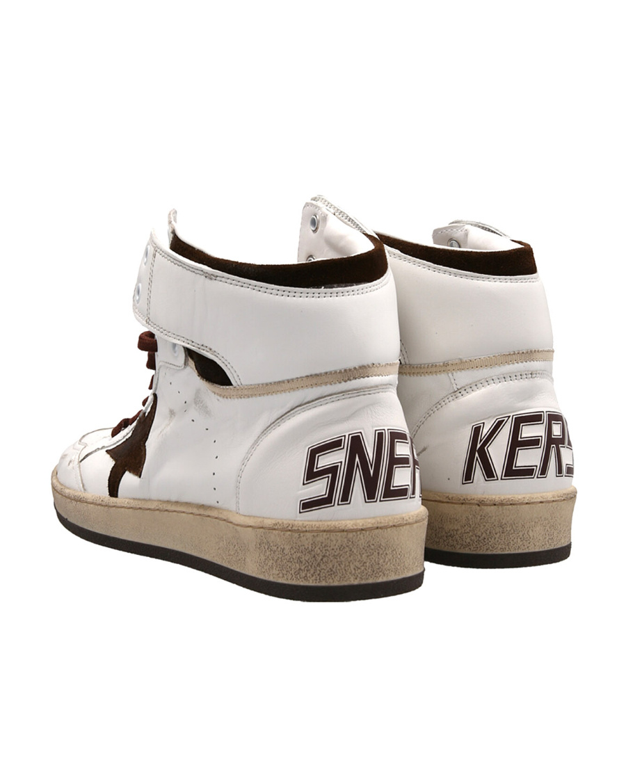 GOLDEN GOOSE MENS SKY-STAR IN WHITE NAPPA LEATHER WITH A CHOCOLATE SUEDE STAR