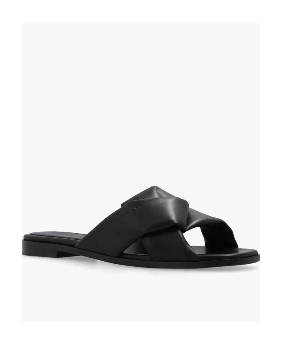 Ferragamo Alrai Origami Knot Slides In Nappa Leather In Black