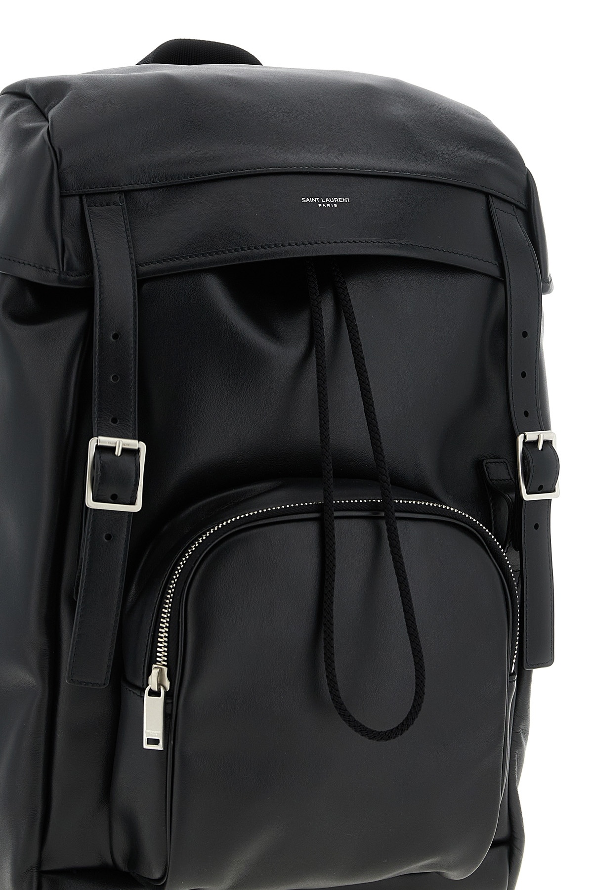 Saint Laurent Versatile Leather Backpack Featuring Zip Pocket In Black