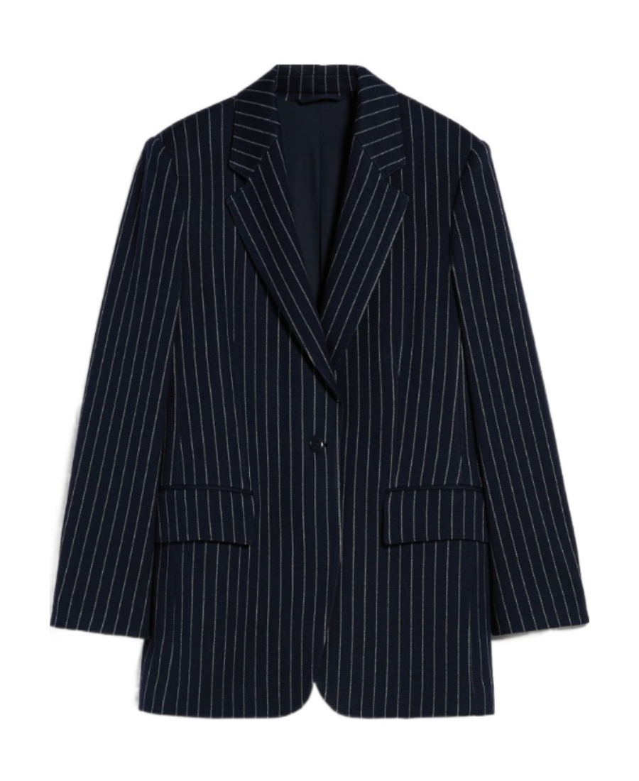 Max Mara Mattia Black White Pinstriped Virgin Wool Blazer In Black