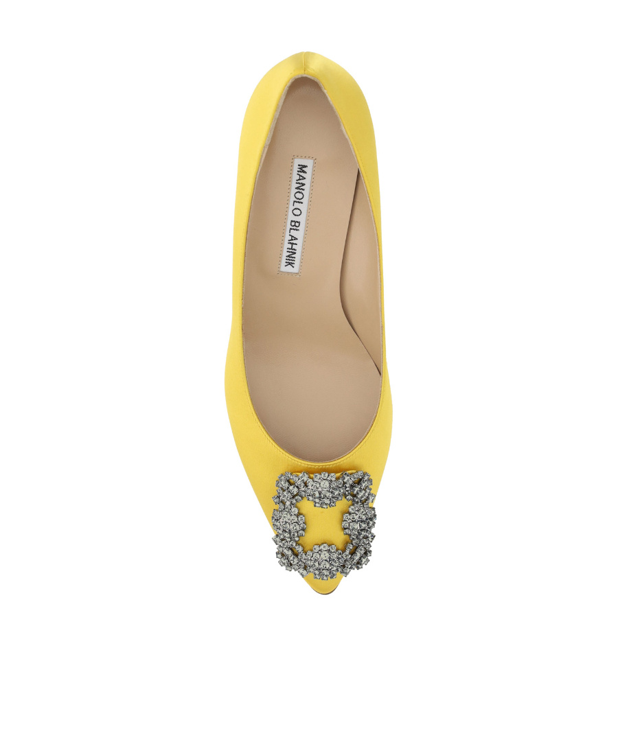 Manolo Blahnik Hangisi 50 Embellished Satin Pumps In Yellow