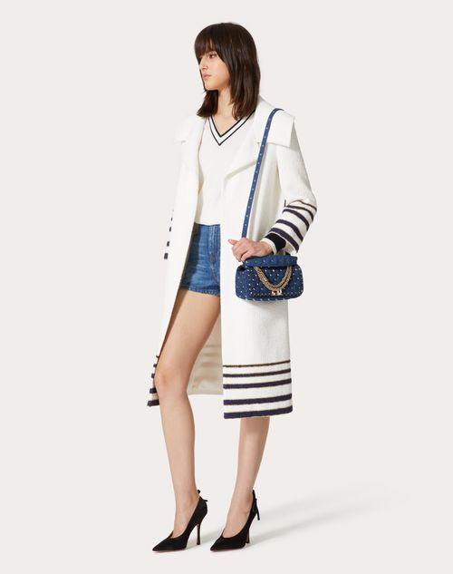 Valentino Rockstud Spike Denim Shoulder Bag In Blue