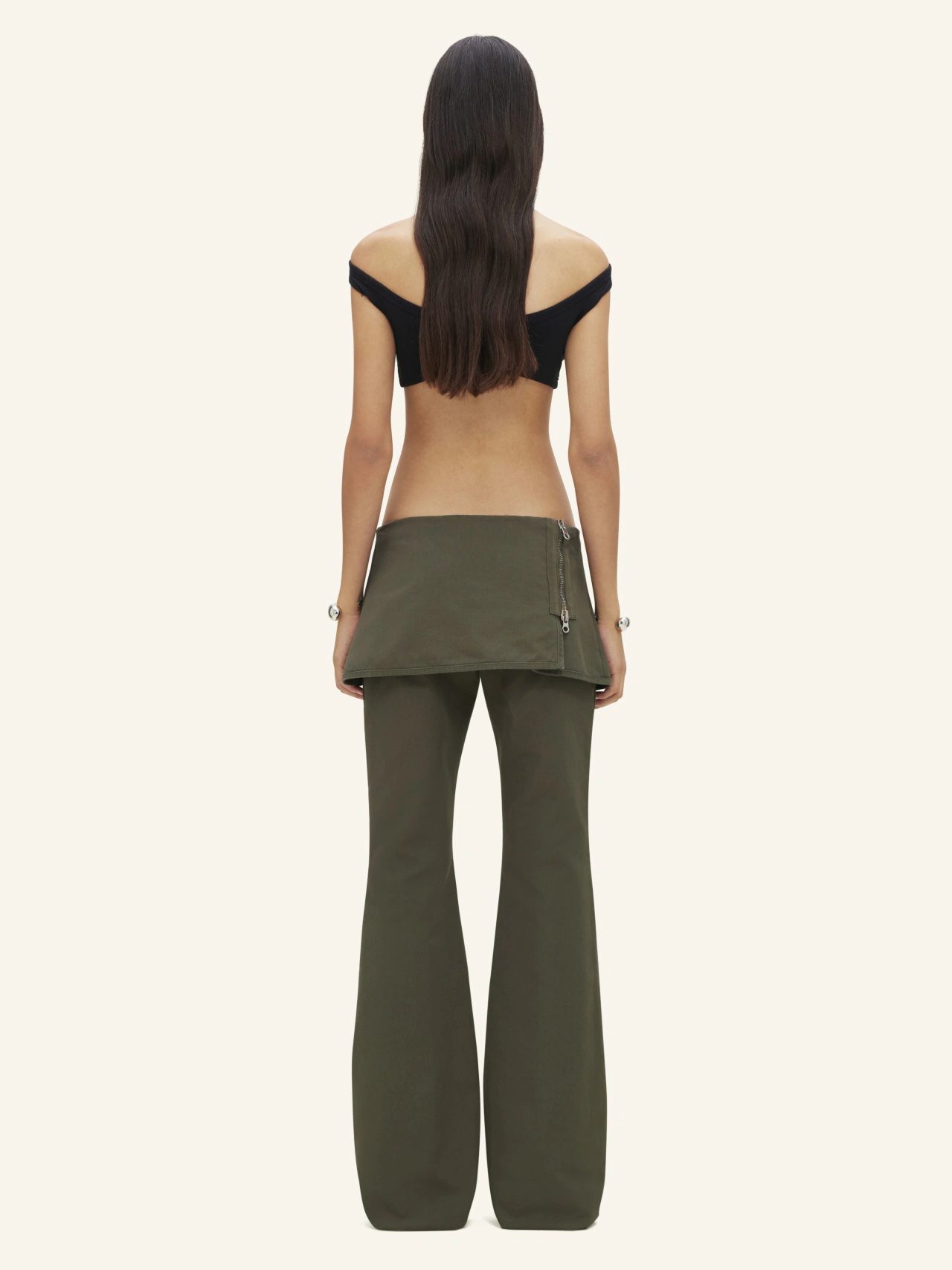 Courrèges Military Green Cotton Mini Skirt Trousers In Green