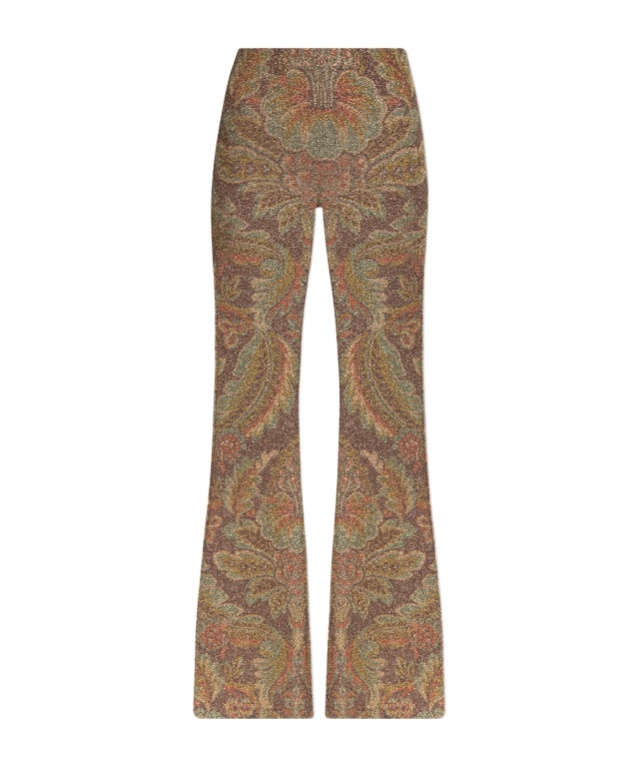 Etro Printed Chenille Trousers In Brown