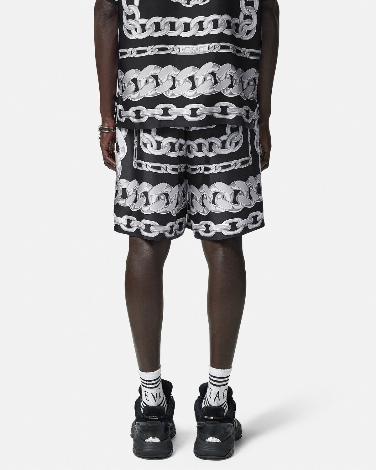 Versace Men Medusa Chains Silk Shorts In Black