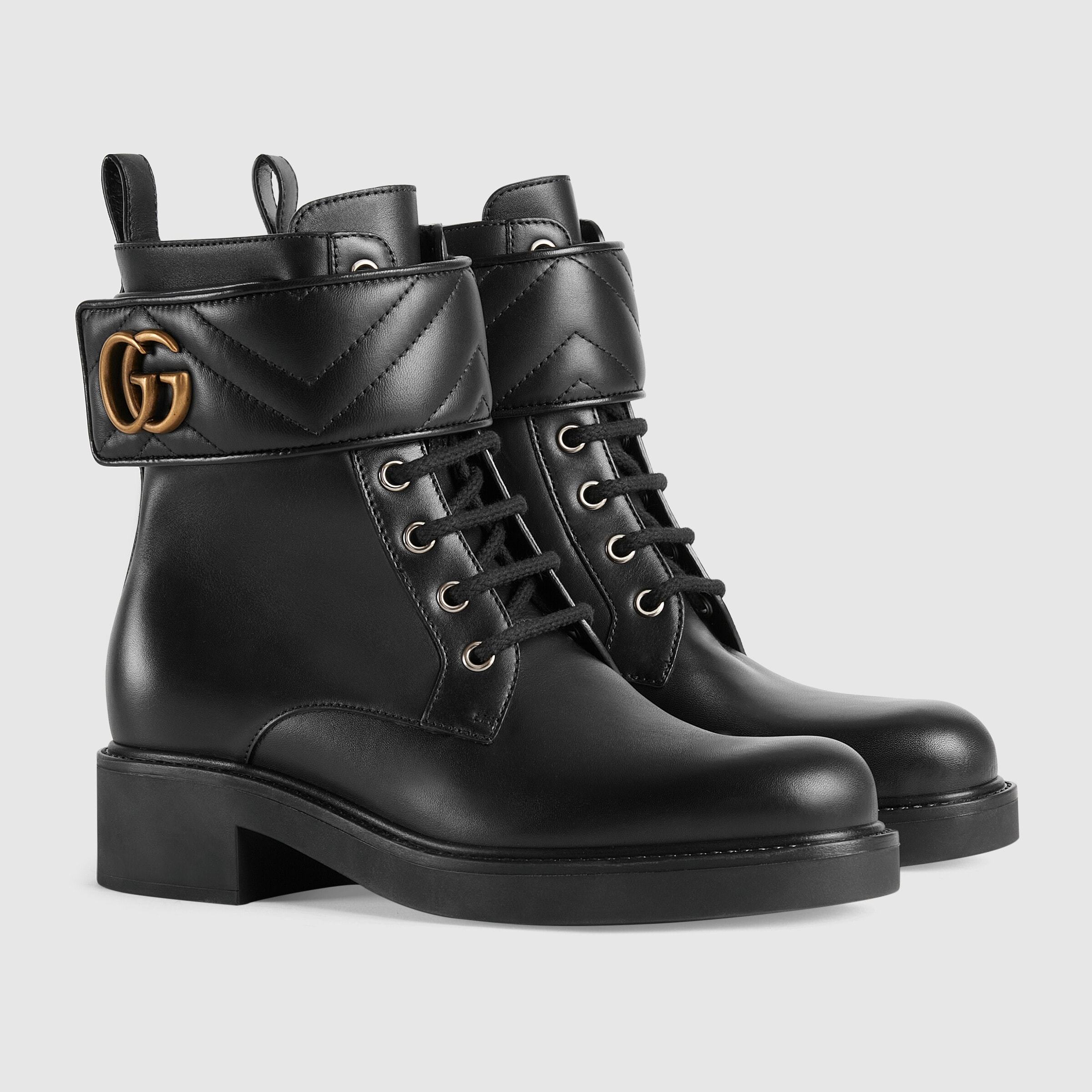 Gucci Womens Black Gg Marmont Round-toe Leather Ankle Boots In Black