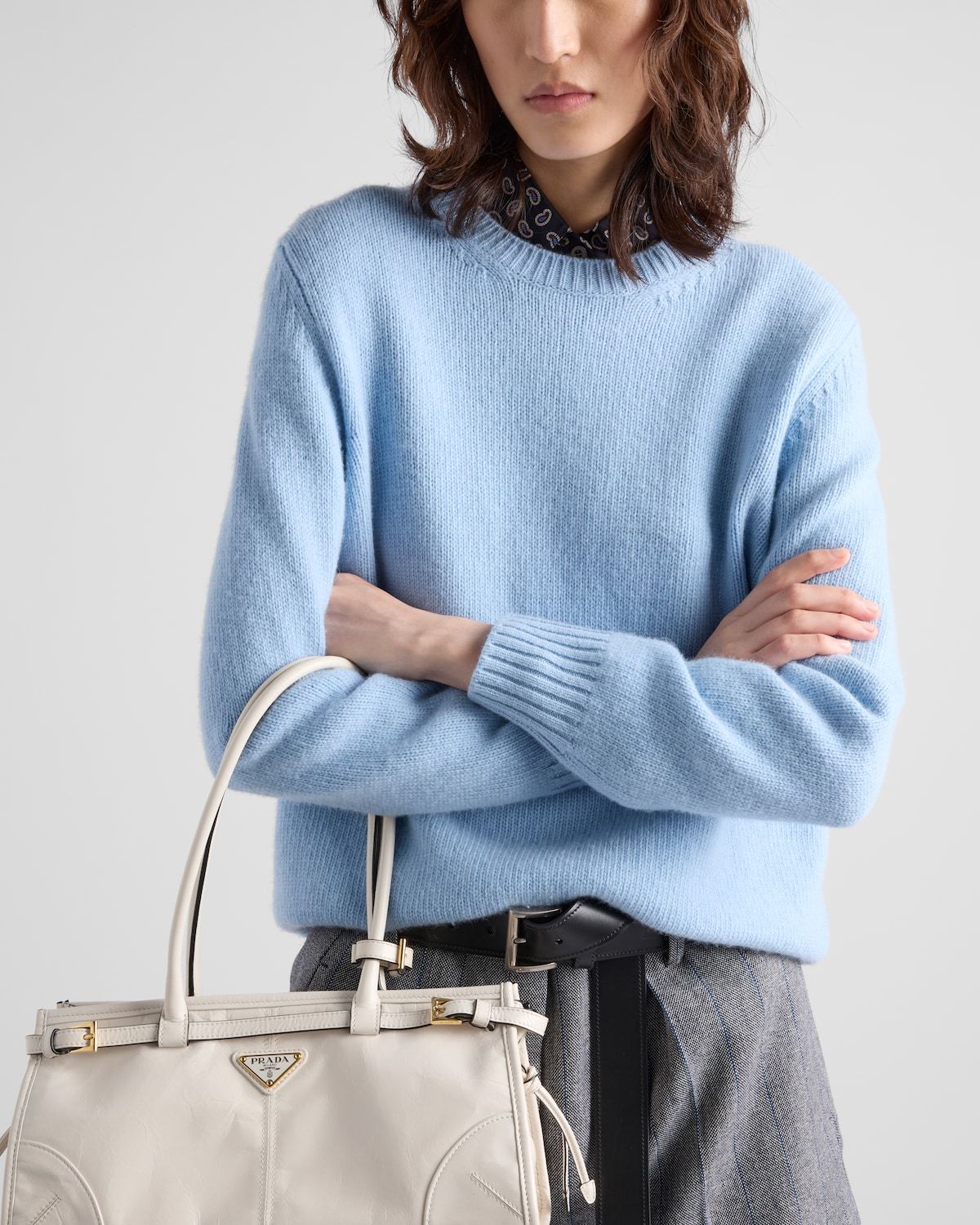 Prada Triangle-logo Sweater In Blue