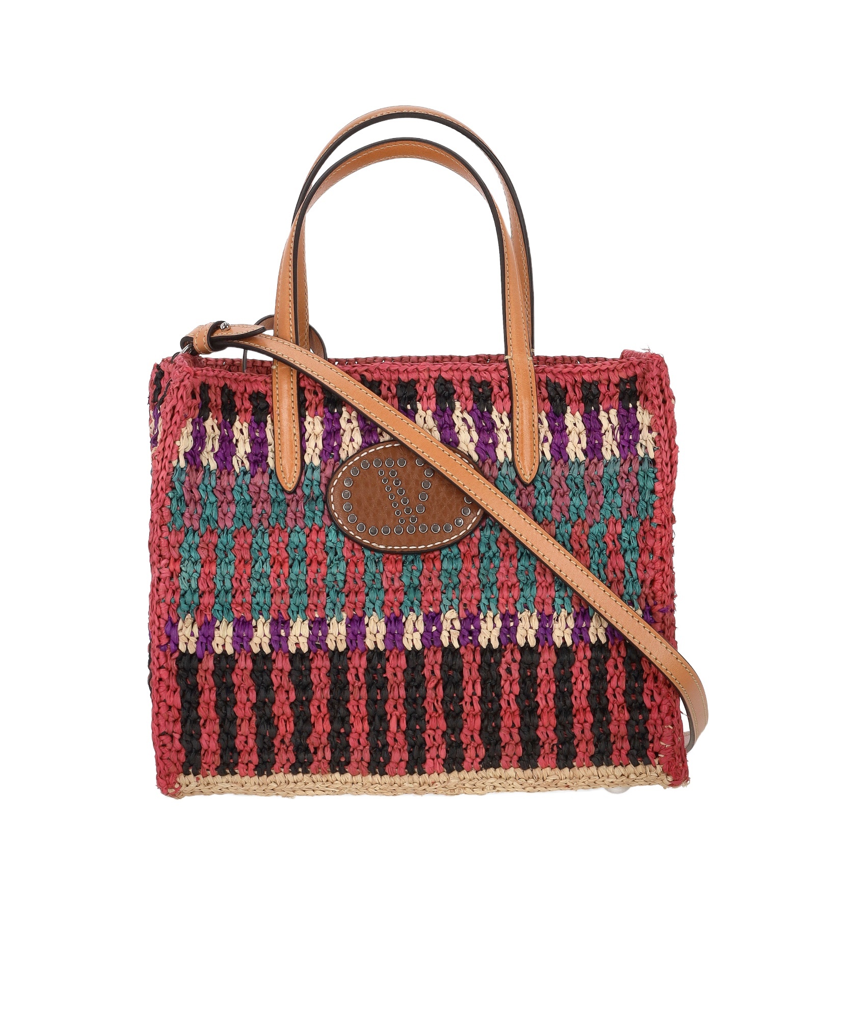 Valentino Vlogo Small Leather-trimmed Raffia Tote Bag In Multi