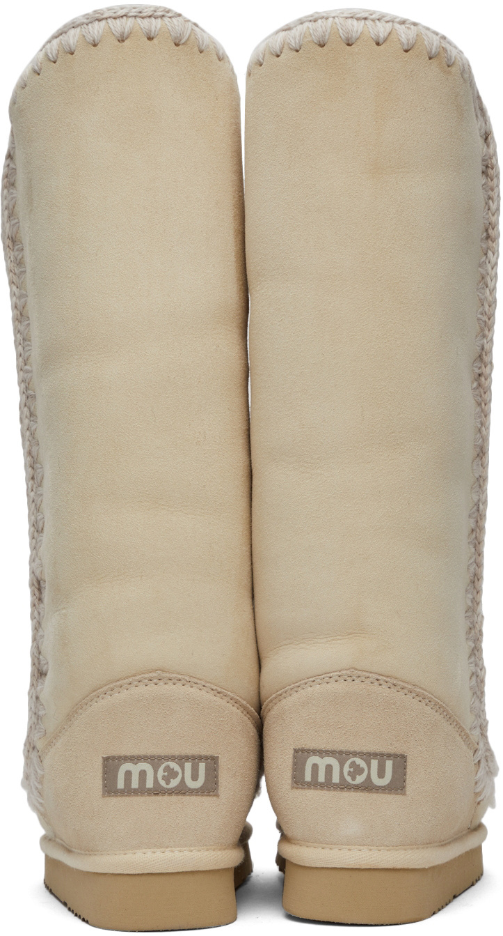 Shop Mou Logo Splicing High Boots In Nude