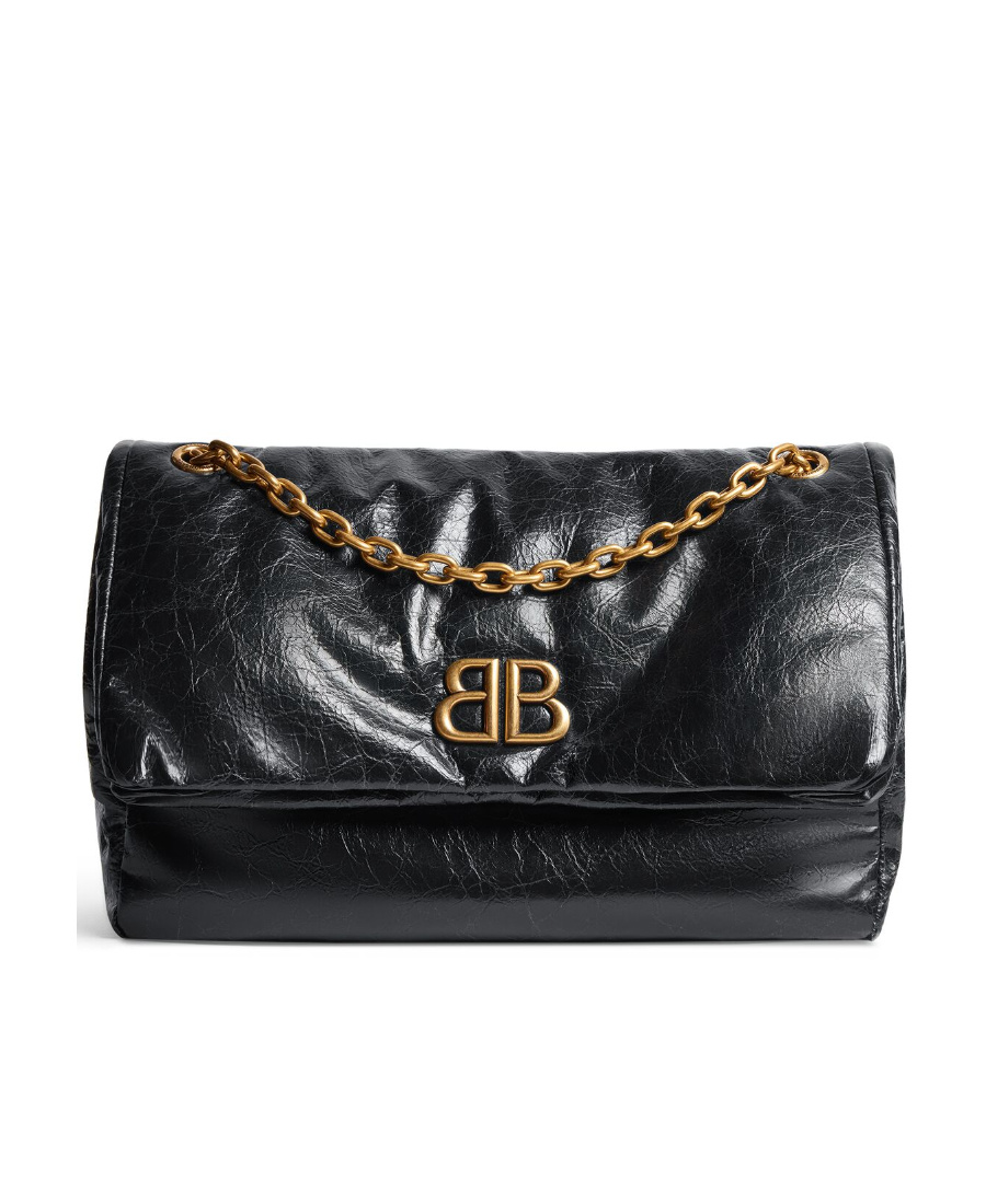 Balenciaga Black Leather Small Monaco Handbag With Chain In Black