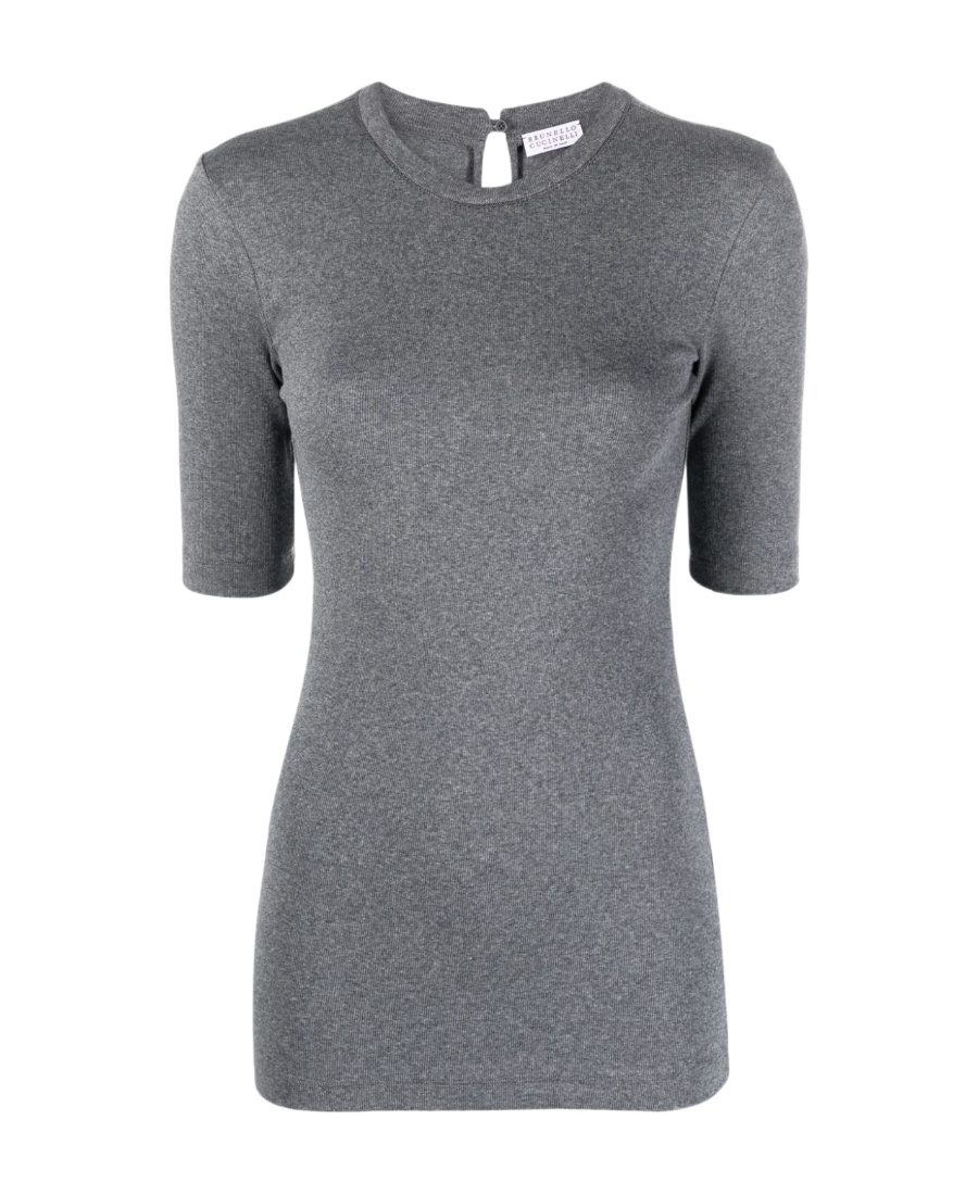 Brunello Cucinelli Short-sleeve Knitted Top In Gray