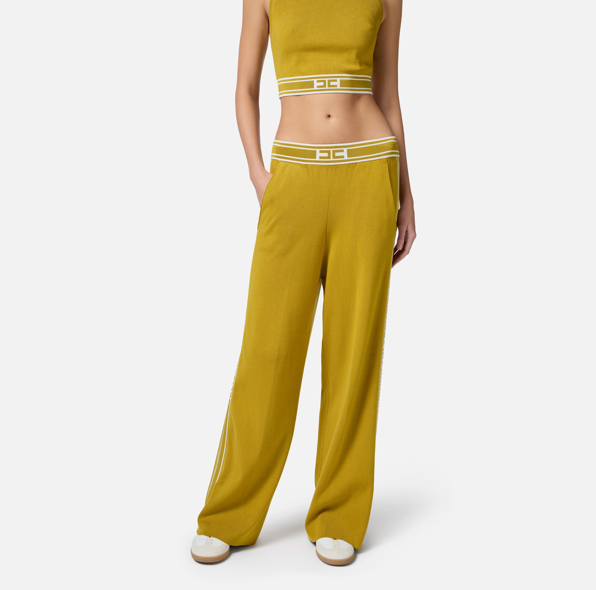 ELISABETTA FRANCHI ELISABETTA FRANCHI LOGO WAISTBAND STRAIGHT LEG TROUSERS