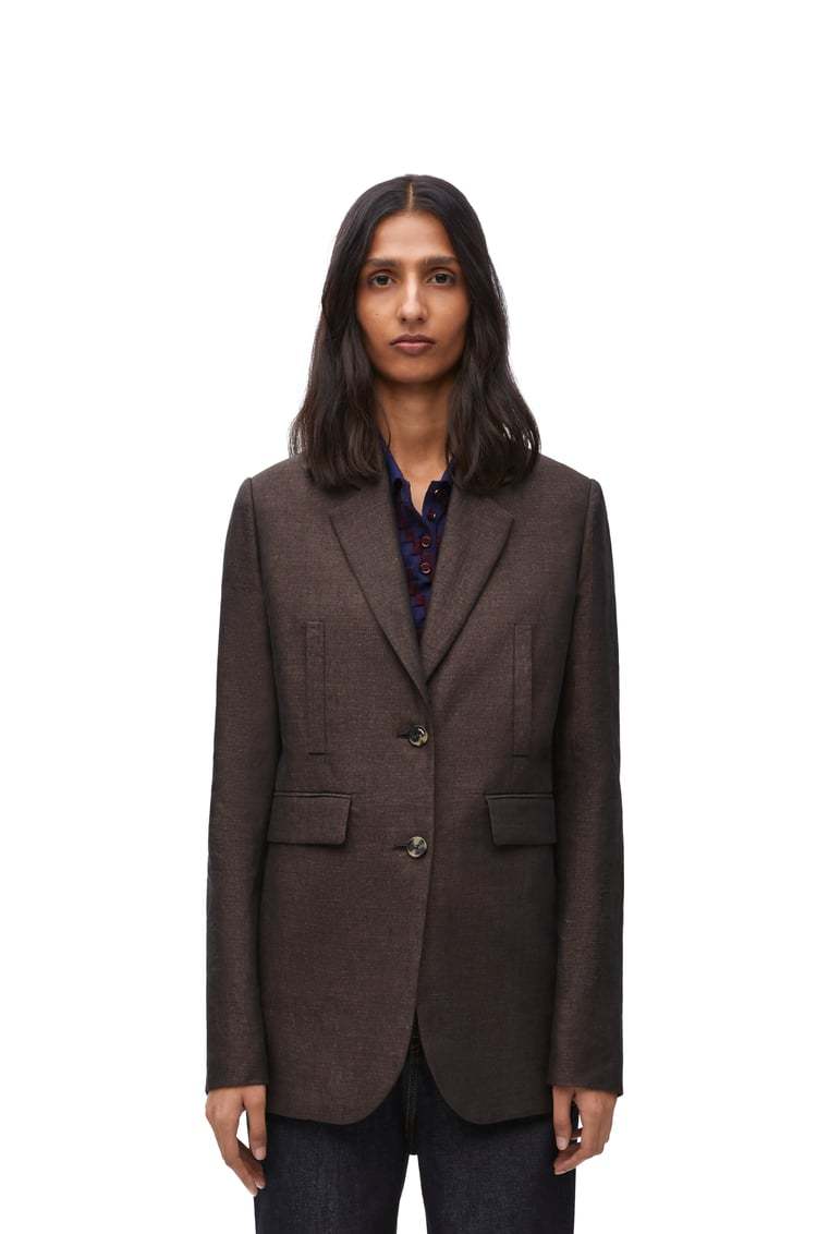 Loewe Single-breasted Linen Blazer In Brown