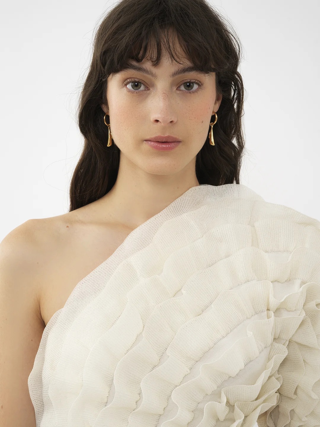 Chloé One-shoulder Cutout Ruffled Silk-blend Gown In White