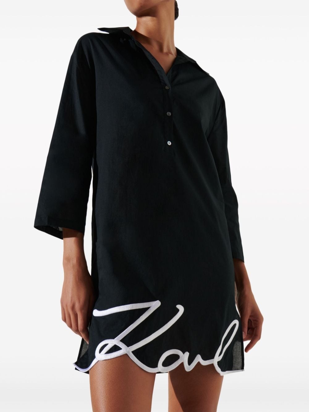 Karl Lagerfeld Dna Signature Semi-sheer Beach Dress In Black