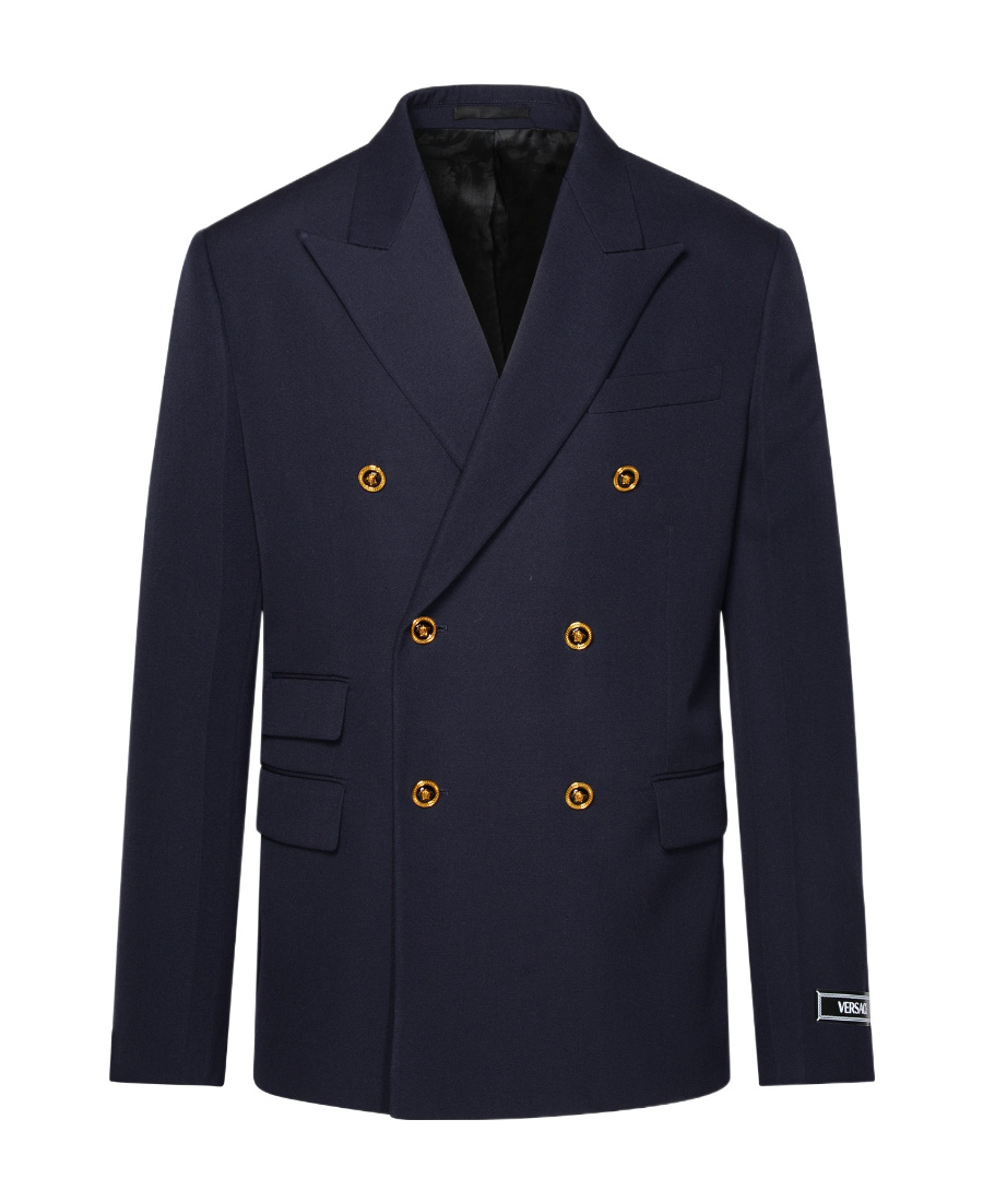 Versace Grain De Poudre Wool Blazer In Black