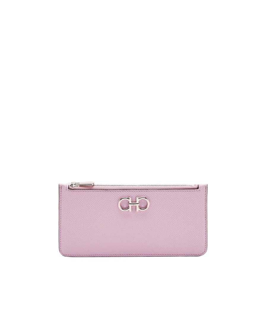 Ferragamo Gancini Zipped Leather Cardholder In Pink
