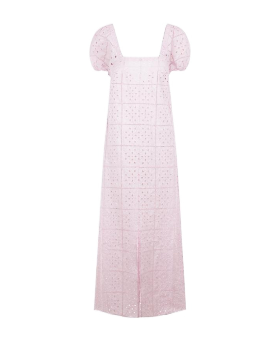 Ganni Broderie Anglaise Cotton-poplin Midi Dress In Purple