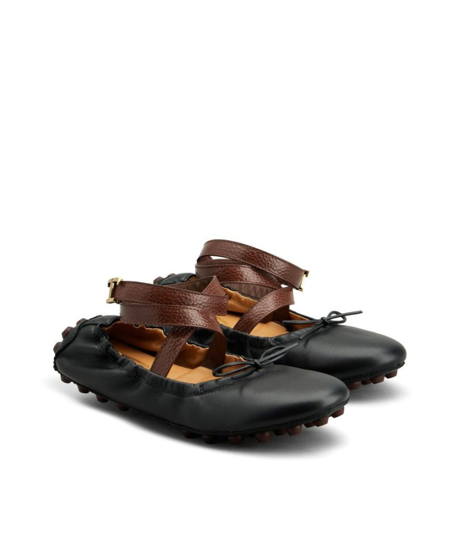 Tod's Gommino Leather Ballerina Shoes In Black