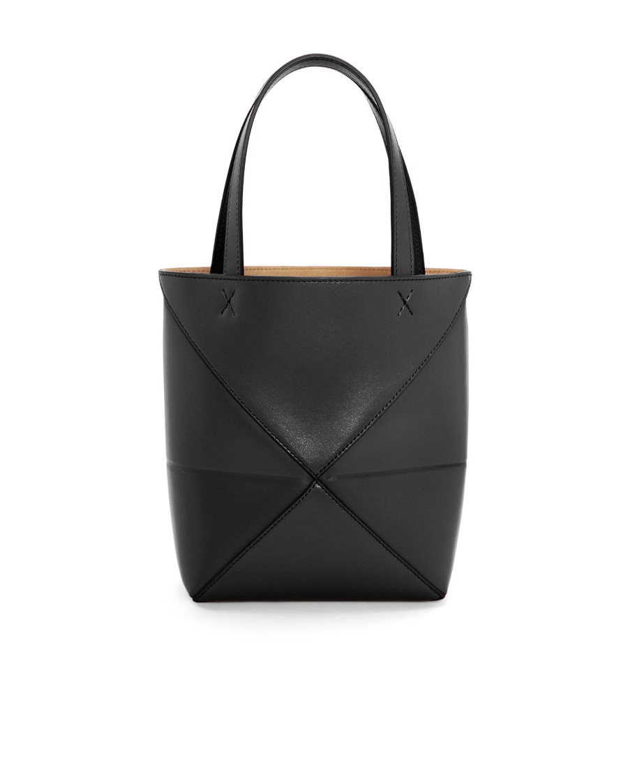 Loewe Puzzle Fold Mini Tote Bag In Shiny Leather In Black