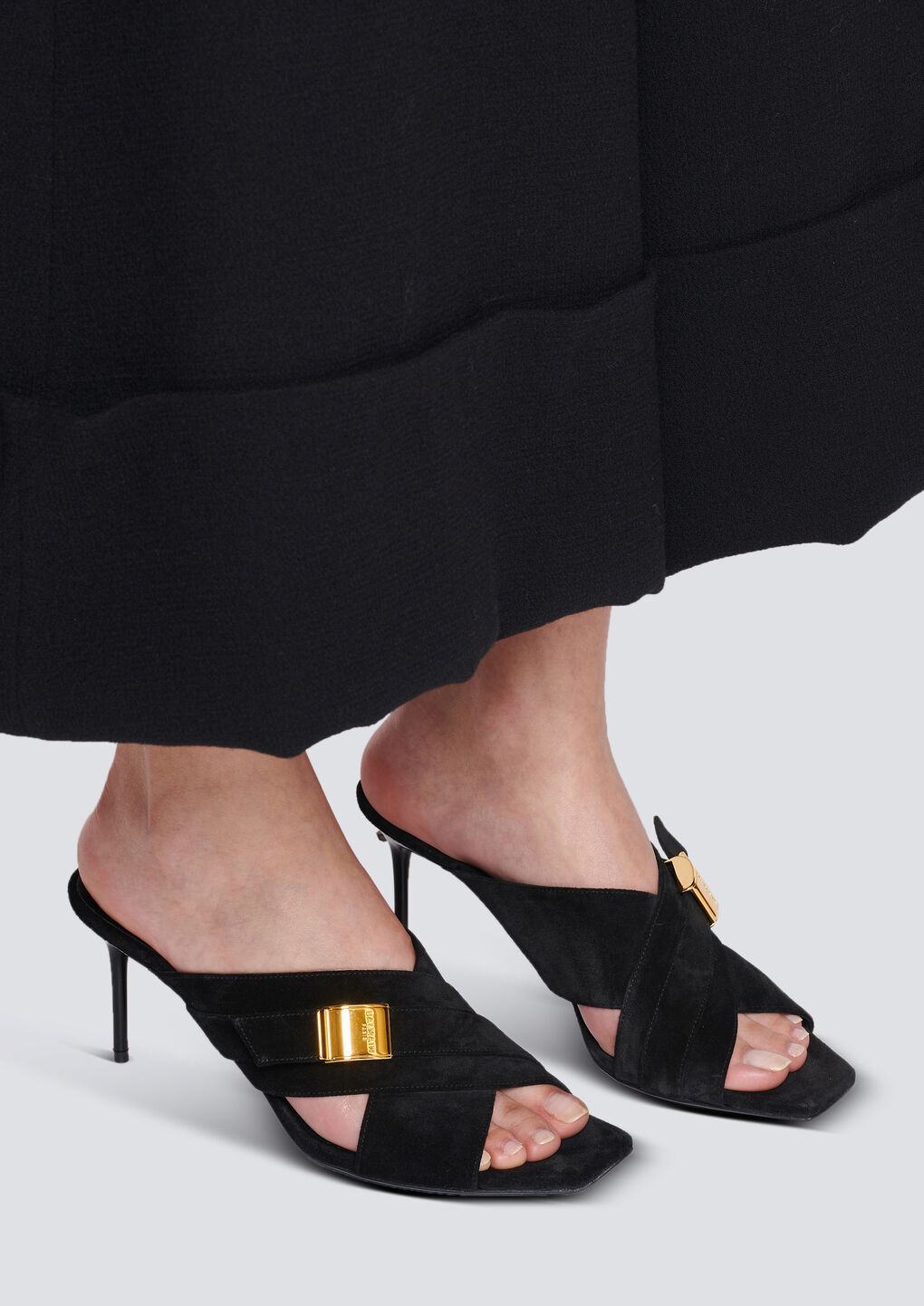 Balmain Square-headed High-heeled Sandals In Black