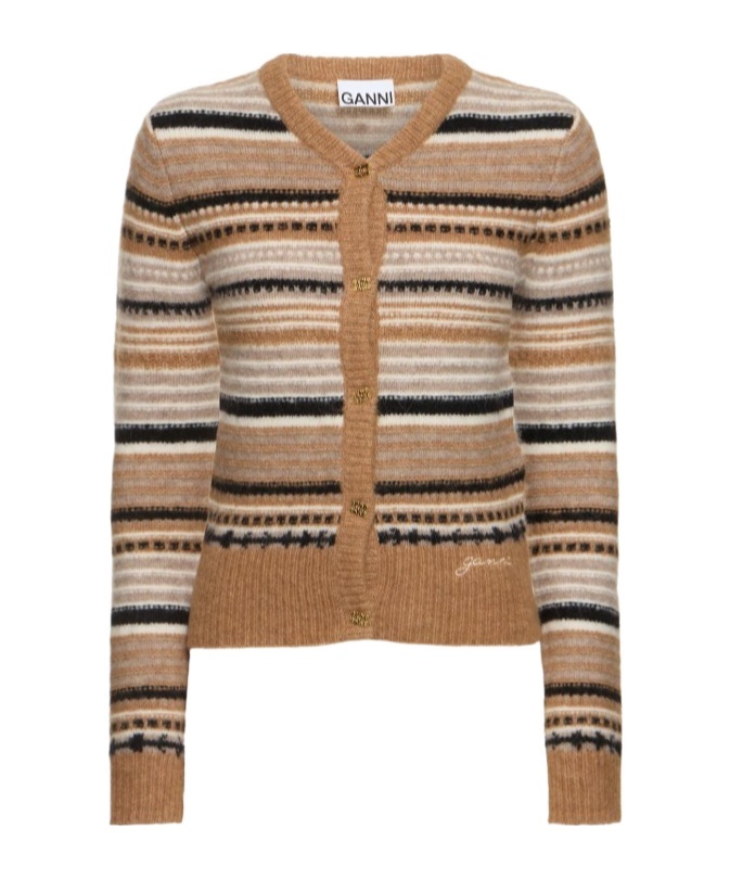 Ganni Striped Soft Alpaca Blend Cardigan