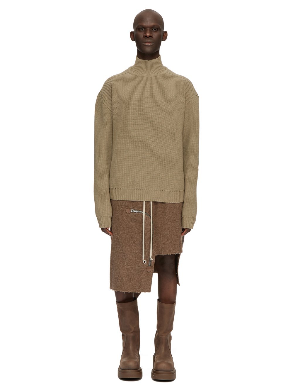 Rick Owens Roll-neck Virgin-wool Jumper In Brown