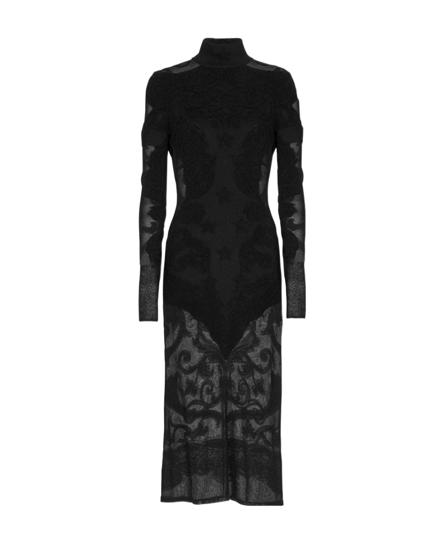 Balmain Semi-sheer Baroque Knit Midi Dress In Multi