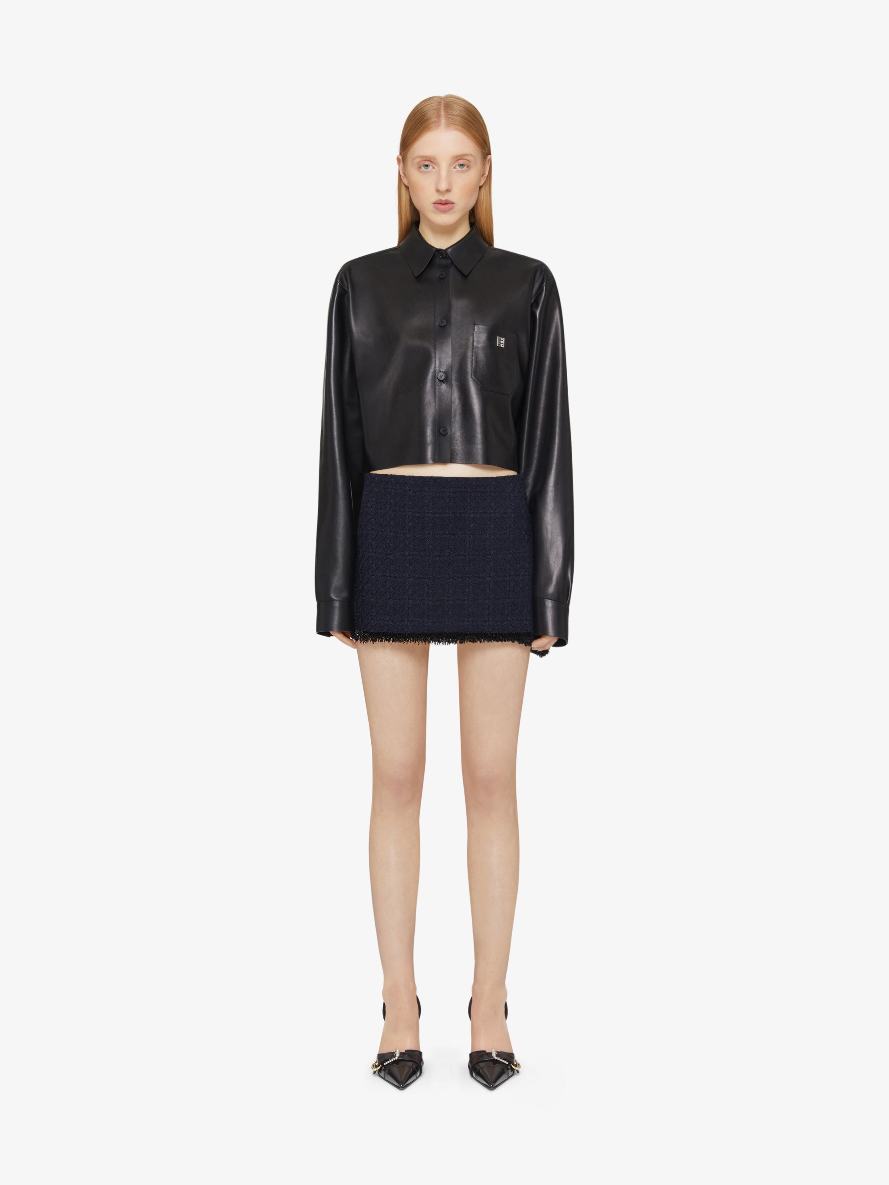Givenchy Cropped Shirt In Leather With 4g Detail In Black