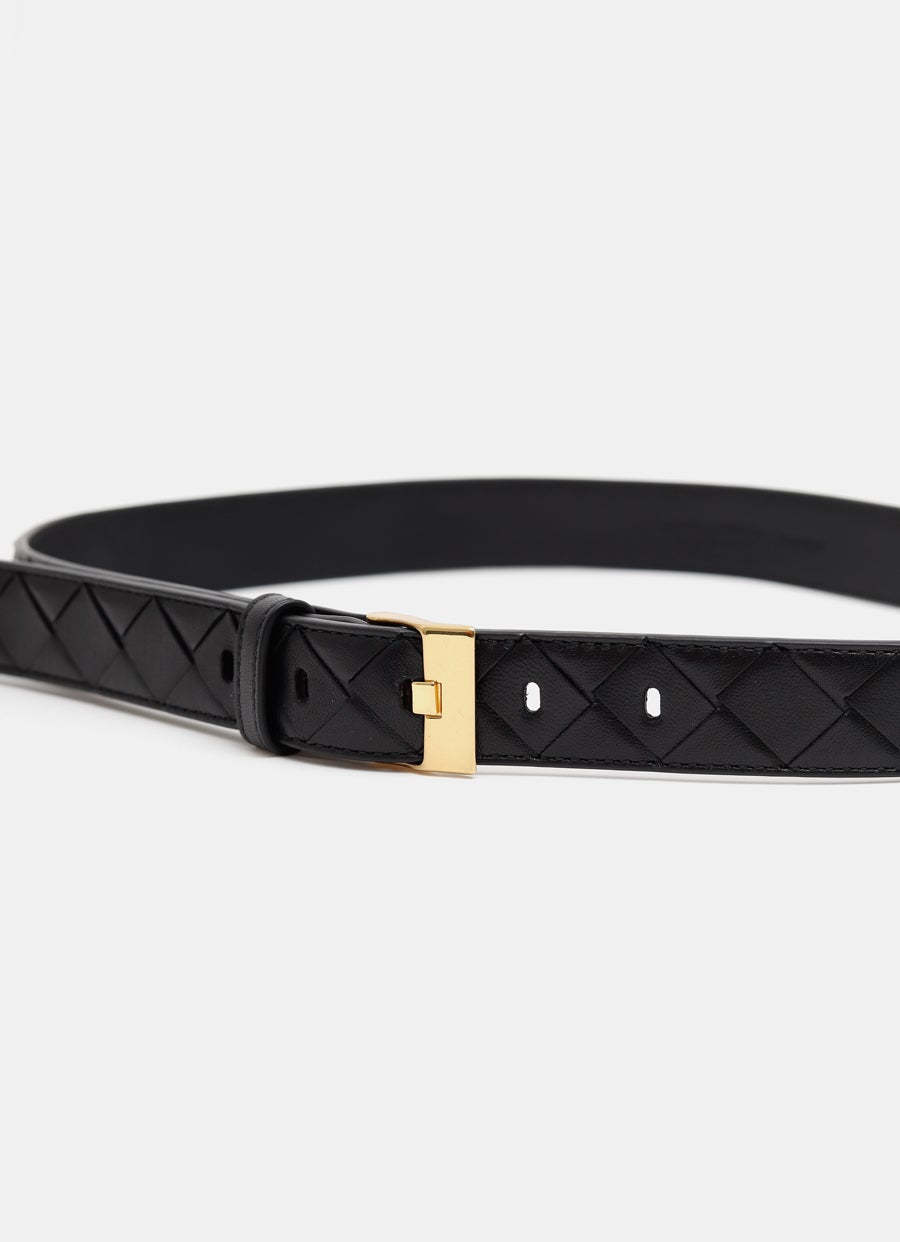 Bottega Veneta Black Belt With All-over Intreccio Motif In Leather Woman In Black