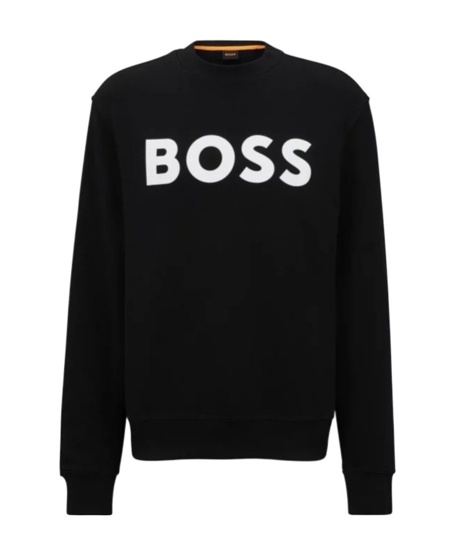 Hugo Boss Relaxed-fit Cotton-terry Sweatshirt With Rubber-print Logo In Black