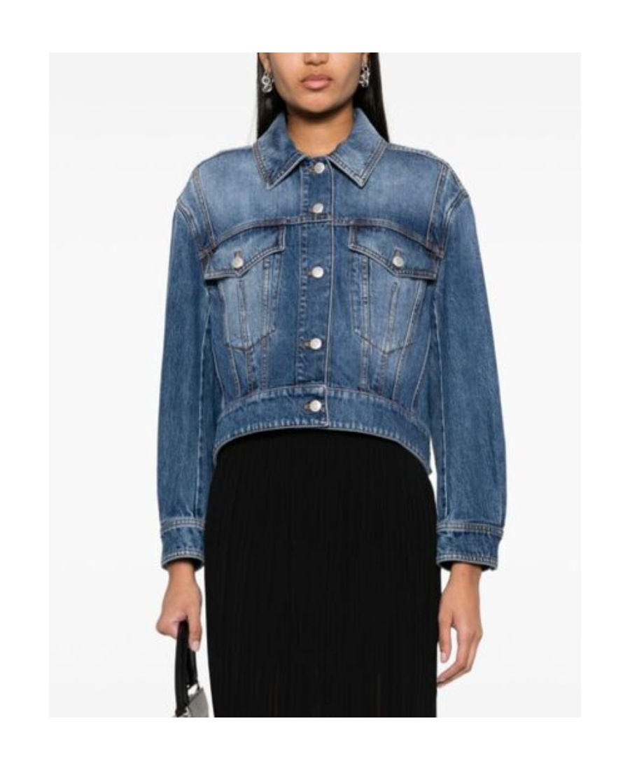 Alexander Mcqueen Cropped Denim Jacket In Blue
