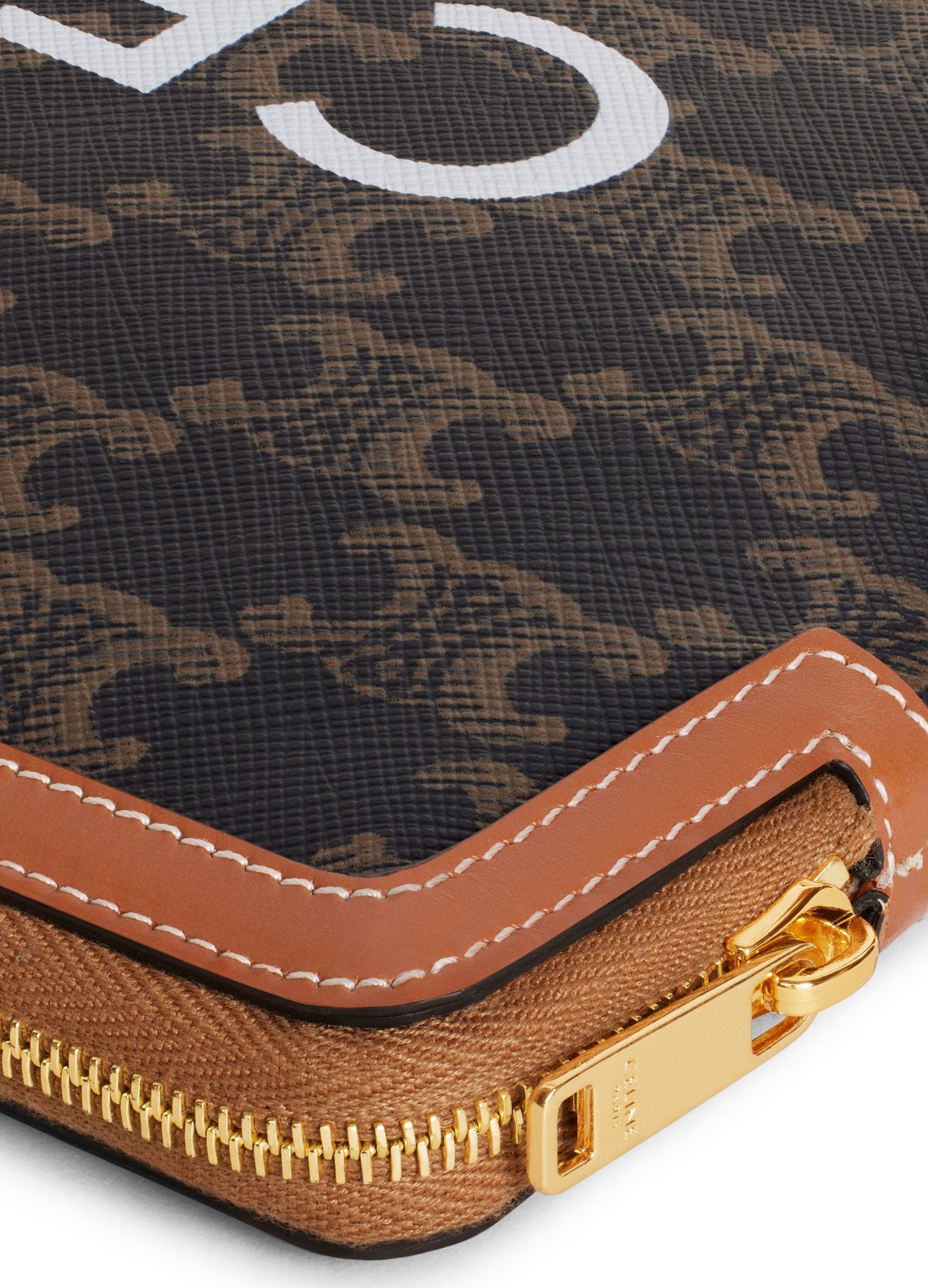 Celine Small Pouch With Strap In Triomphe Canvas And Lambskin In Brown