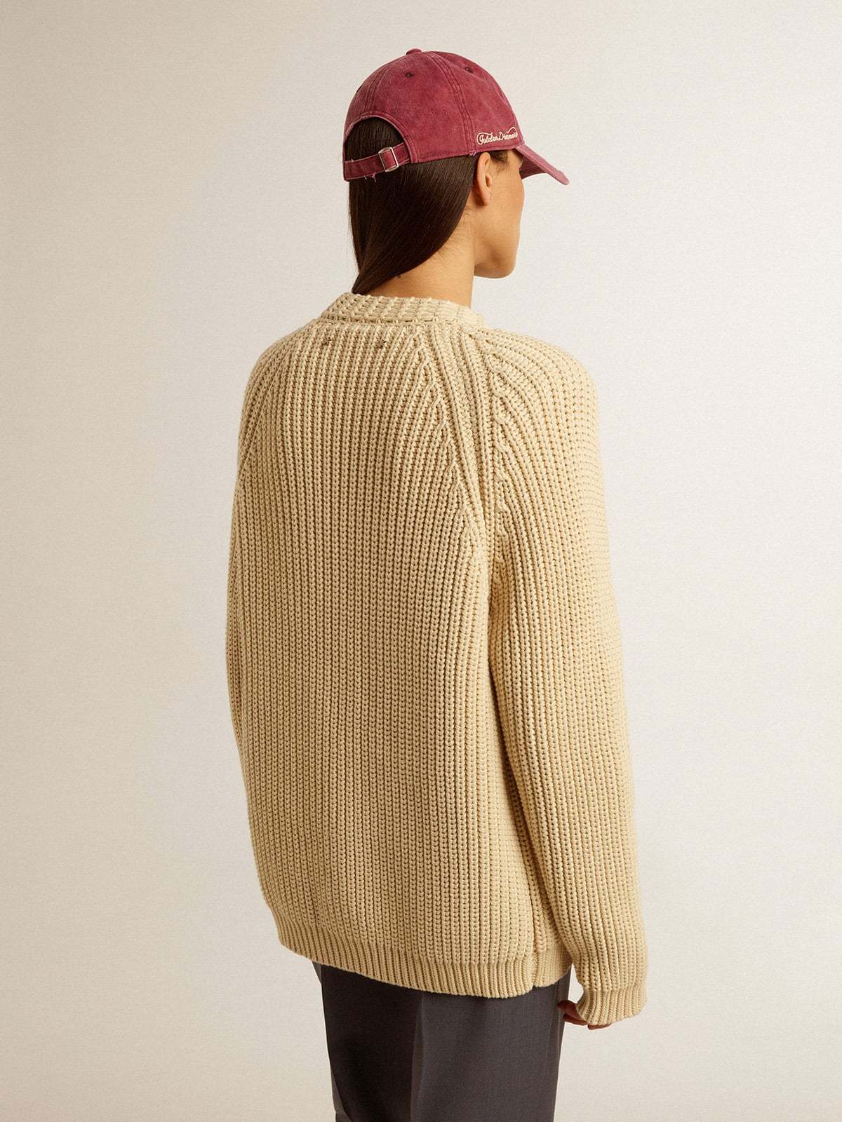 Golden Goose Oversize Cotton Cardigan Raglan Sleeves In Nude