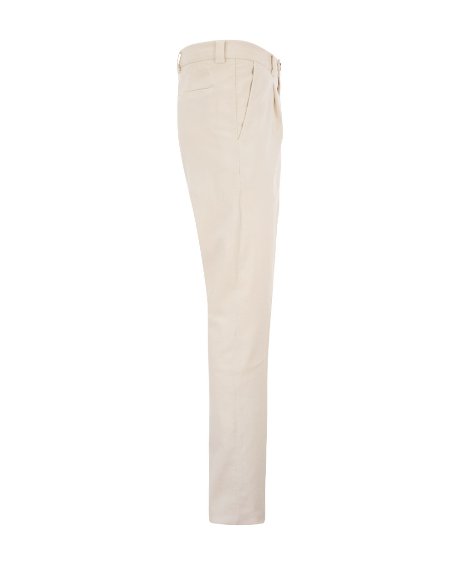 Brunello Cucinelli Leisure Fit Trousers In Garment Dyed Cotton Corduroy With Double Darts In White