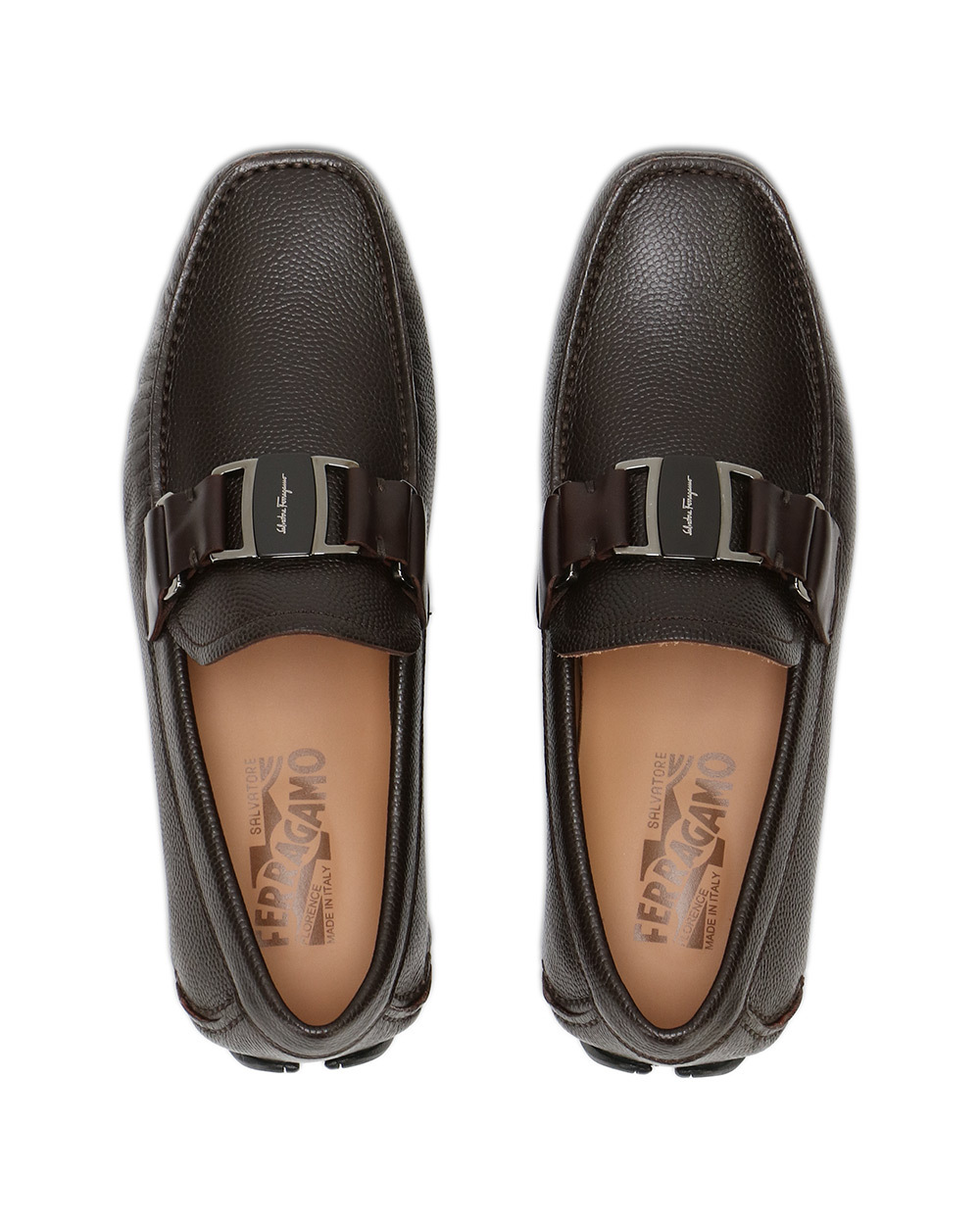 Ferragamo Chocolate Logo Buckle Business Casual Shoes In Black