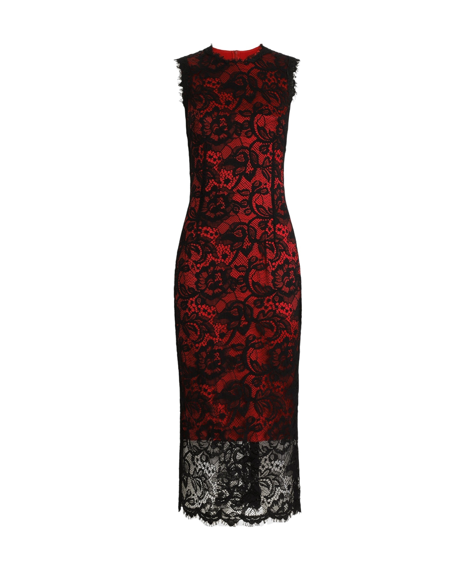Dolce & Gabbana Calf-length Floral Lace Sheath Dress With Contrasting Lining In Black