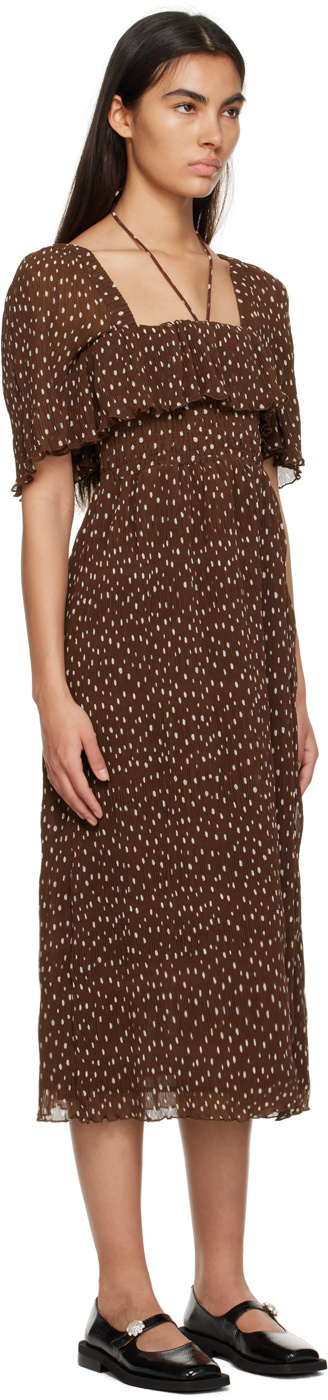 Shop Ganni Motif-print Sleeveless Dress In Brown