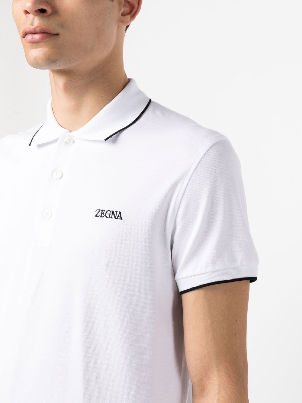 Shop Zegna Embroidered-logo Polo Collar In White