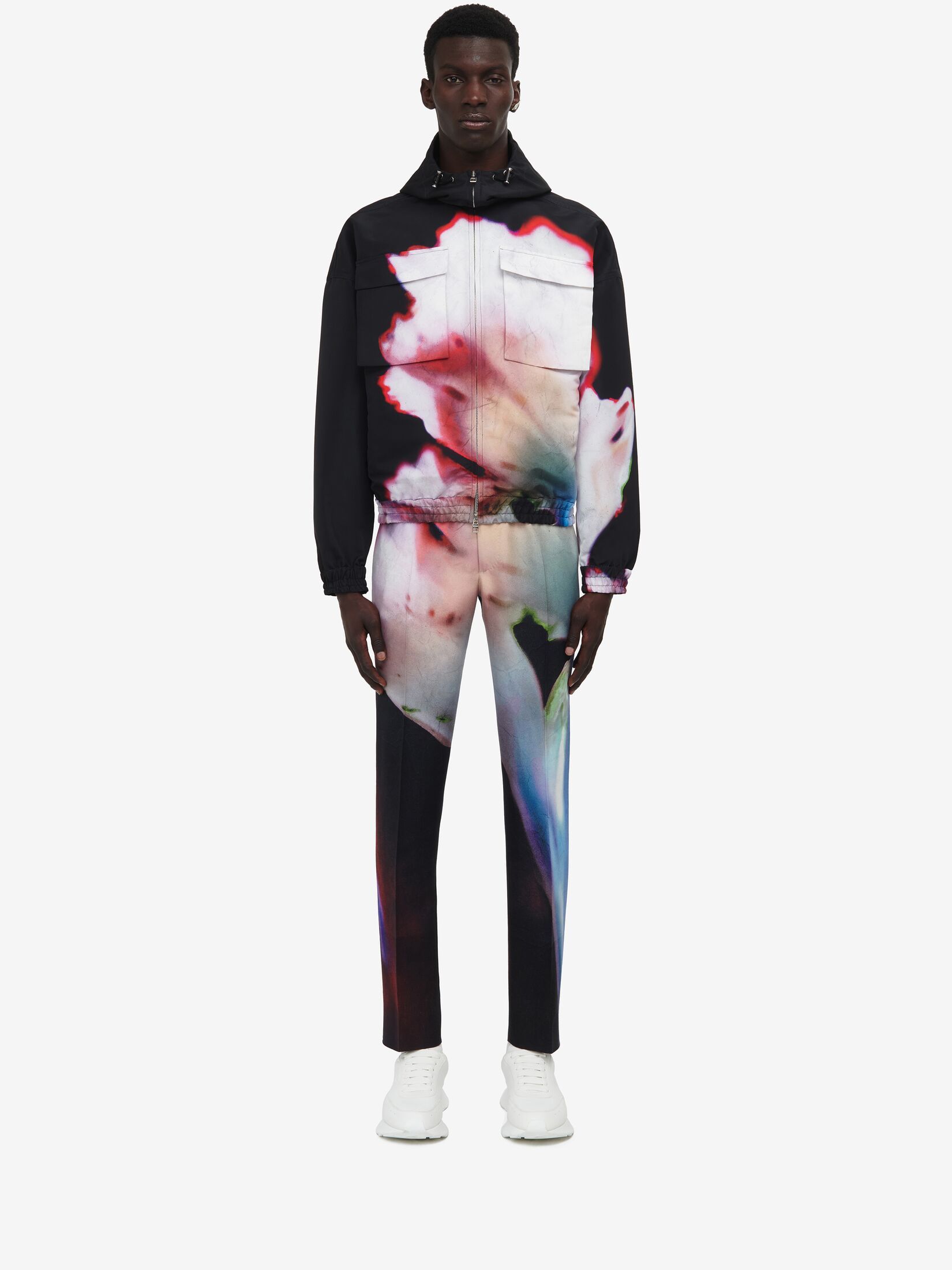 Shop Alexander Mcqueen Solarised Flower Hooded Jacket In Black