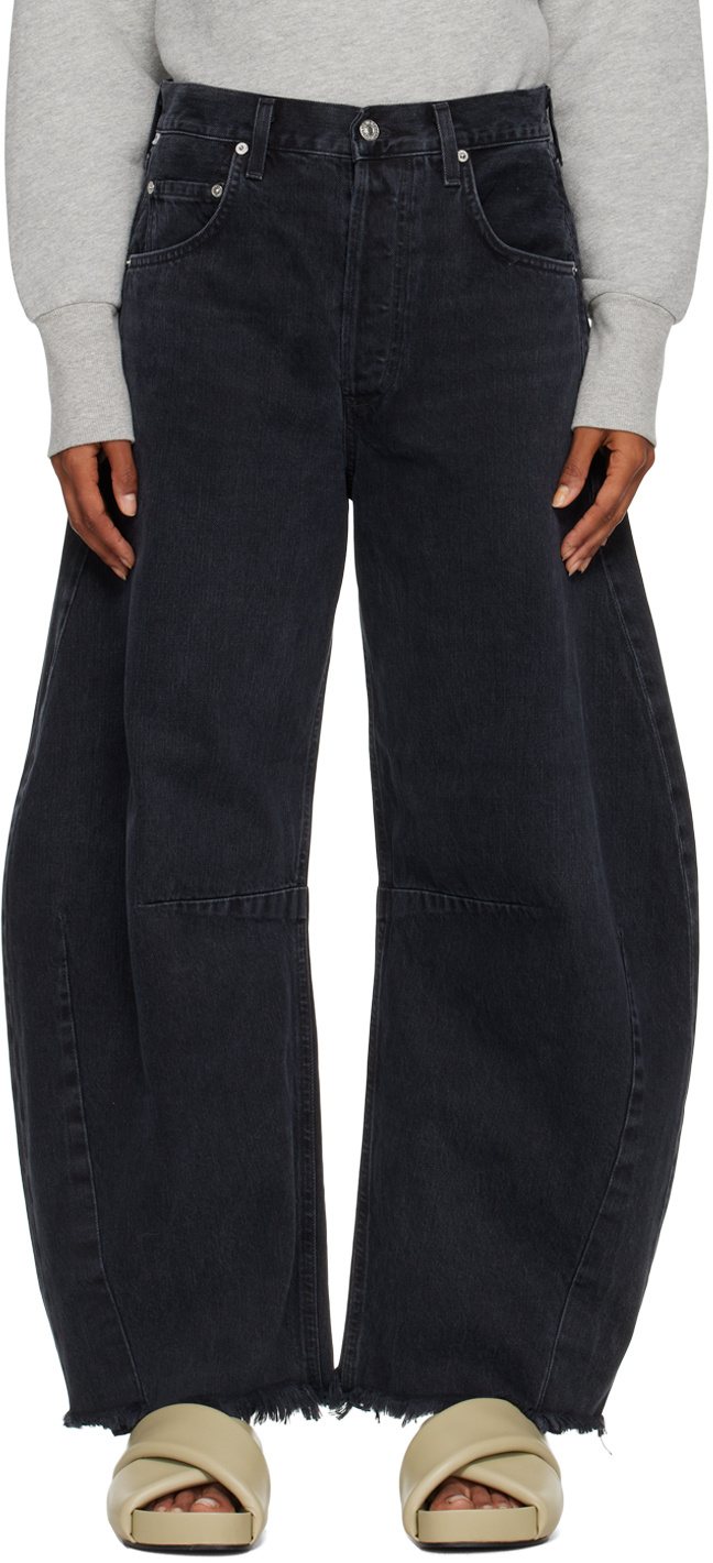Citizen Of Humanity Wide-leg Cargo Jeans With Functional Pockets In Black