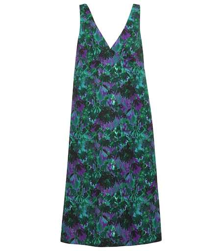 Plan C Floral Twill Midi Dress In Blue
