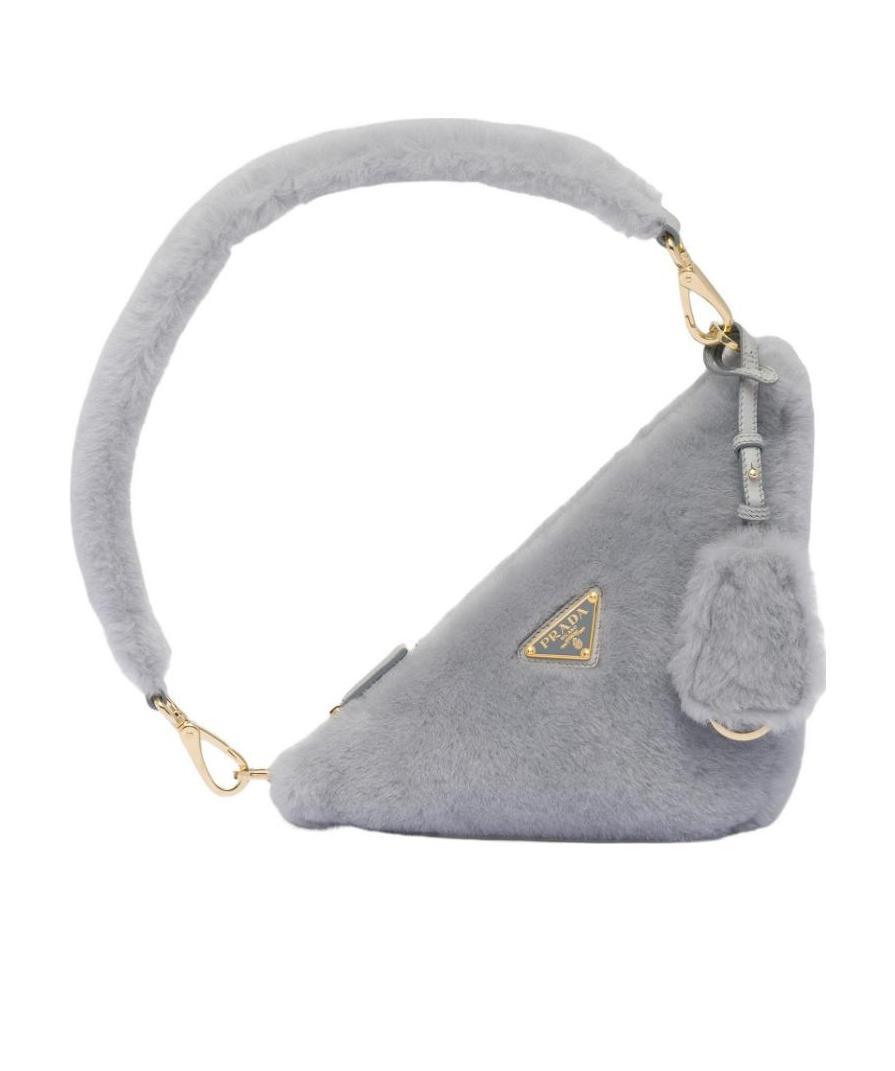 Prada Grey Shearling Mini Shoulder Bag In Cornflower Blue