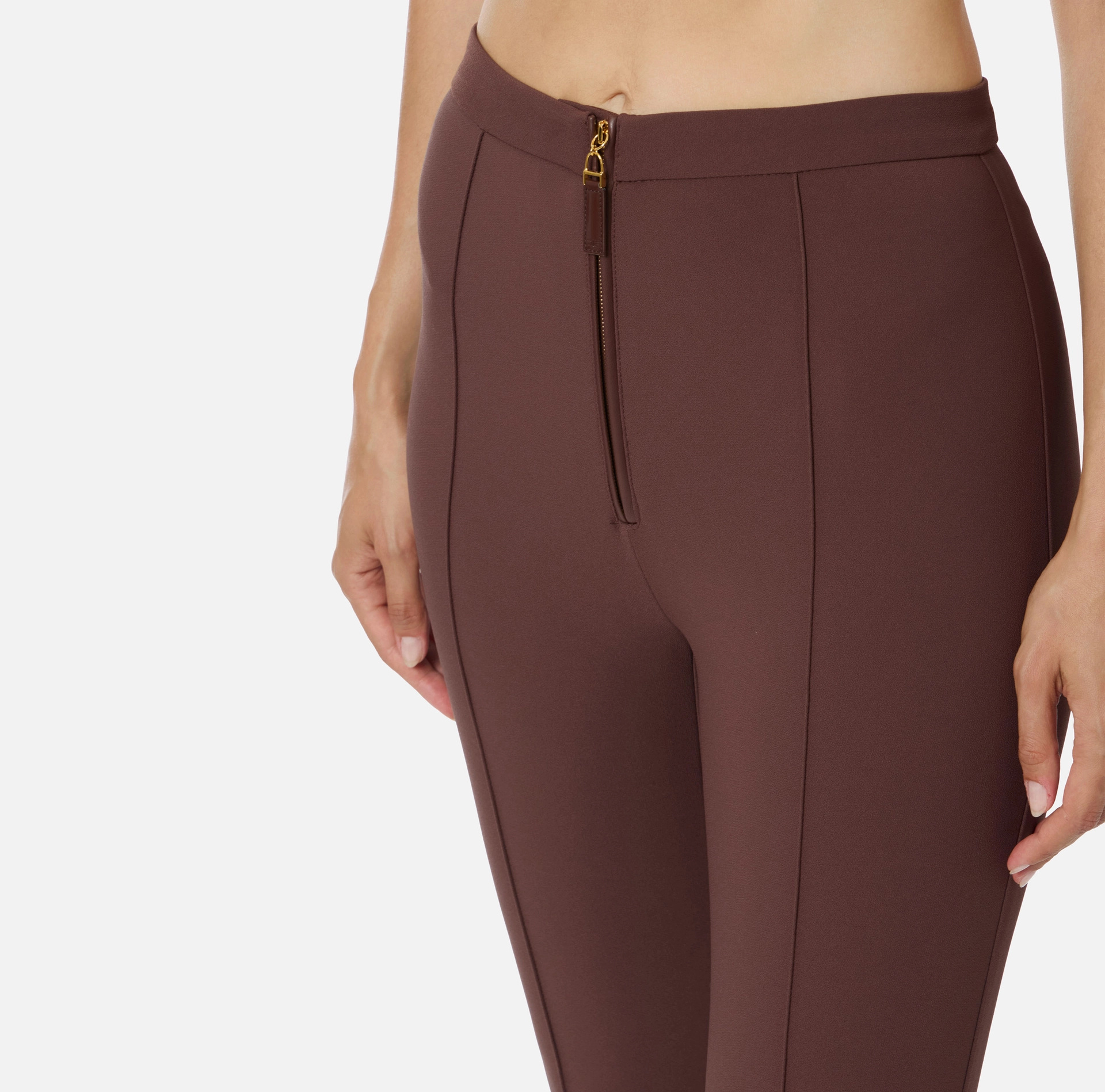 Elisabetta Franchi Zip-front Flared Trousers In Brown
