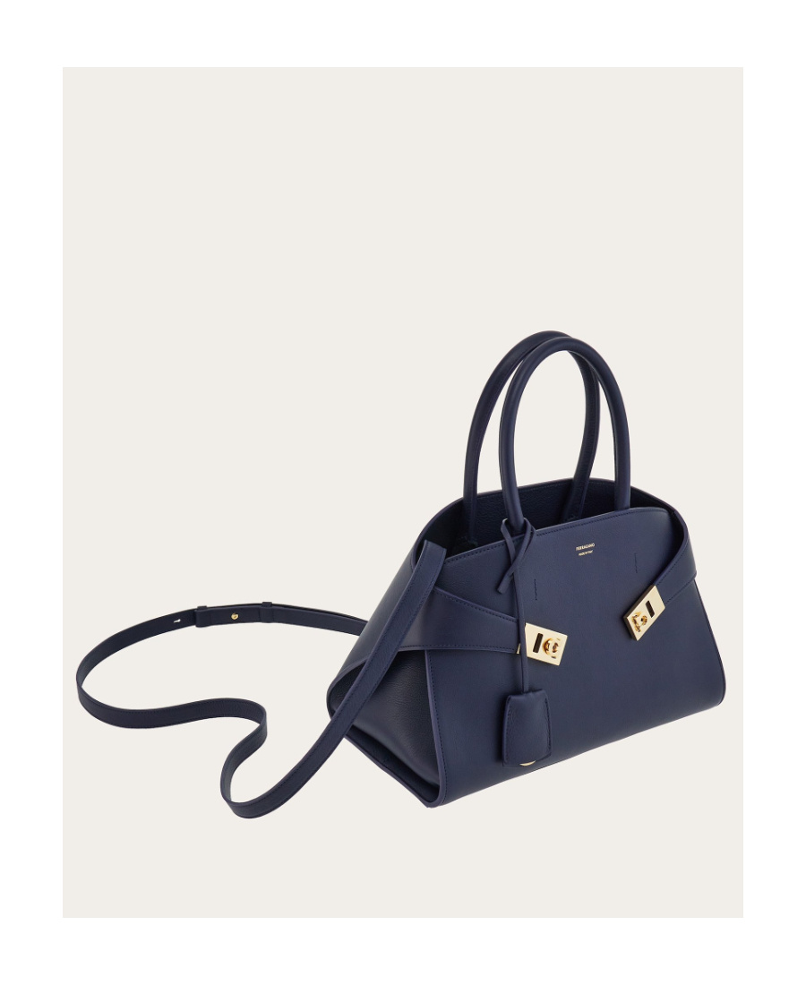 Ferragamo Medium Hug Leather Top Handle Bag In Blue