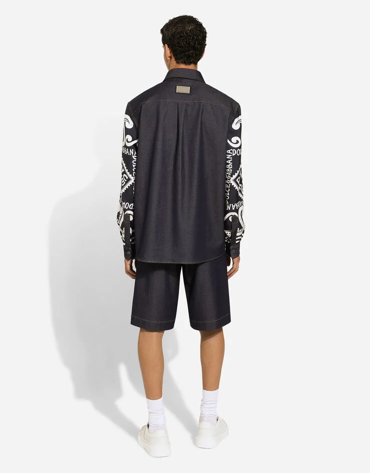 Dolce & Gabbana Bermuda Shorts In Multicolor Fabric In Black