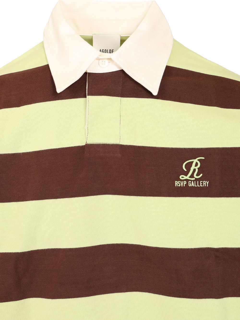 Agolde Rsvp Logo-embroidered Striped Cotton Rugby Shirt In Green